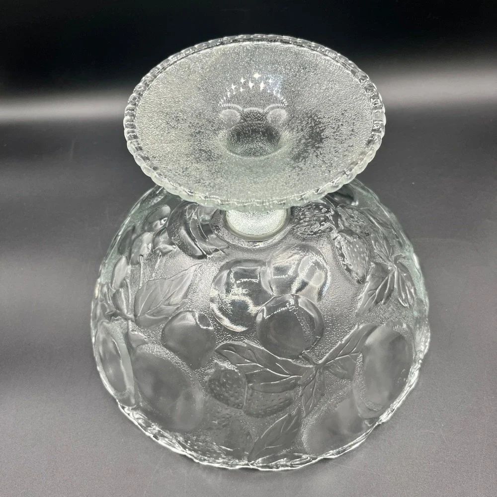 Vtg Toscany Essentials Frosted Glass Fruit‎ Pedestal Bowl Compote Scalloped 10